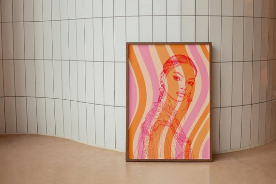 Retro girl, Minimalist Portrait, Digital Print Download,Modern Wall Decor,Printable Wall Art