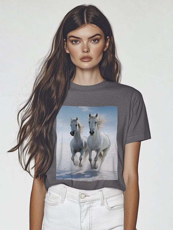 Wild White Horses T-Shirt - Soft & Stylish Wear - Ideal for DTG Printing