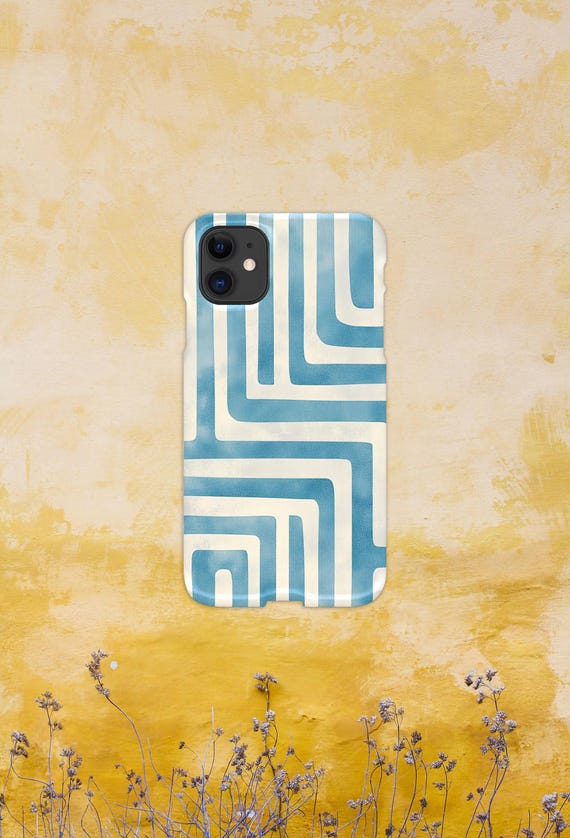 Blue Line Shapes Glossy Phone Case Cover for iPhone Android Slim Protective Stylish Phone Case Cover Gift