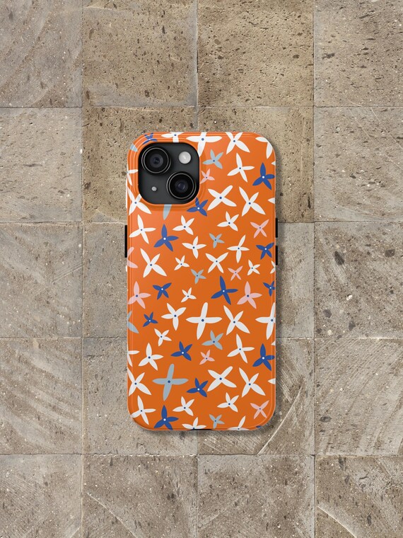 Vibrant Orange Floral IPhone Case — Choose Tough or Slim, Perfect Gift
