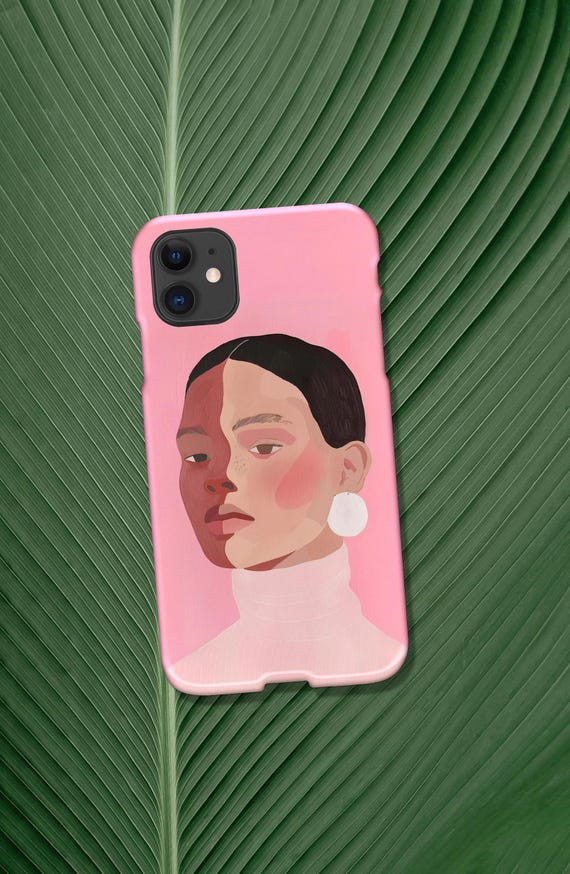 Pink Lady Painting Glossy Phone Case Cover for iPhone Android Slim Protective Stylish Phone Case Cover Gift