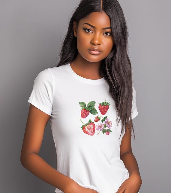 Cute Strawberry T-Shirt for Women - Soft Gildan 64000L - Eco-Friendly Gift