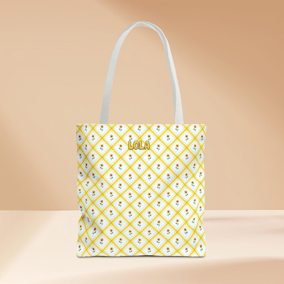 Sunflower Tote Bag - Customizable Name, Butter Yellow Floral Design, Personalized Flower Pattern Shopper, Gift for Nature Lovers, Summer