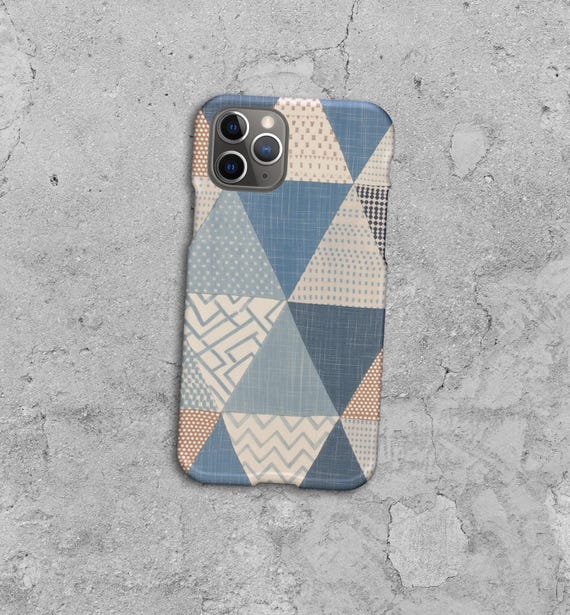 Blue Patchwork Phone Case Cover for iPhone Android Slim Protective Stylish Phone Case Cover Gift
