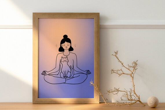 Zen Cat, Digital Print Download,Modern Wall Decor,Printable Wall Art