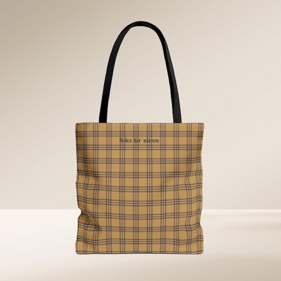 Dolce far niente Plaid Tote Bag – Cozy & Inspirational Everyday Carryall