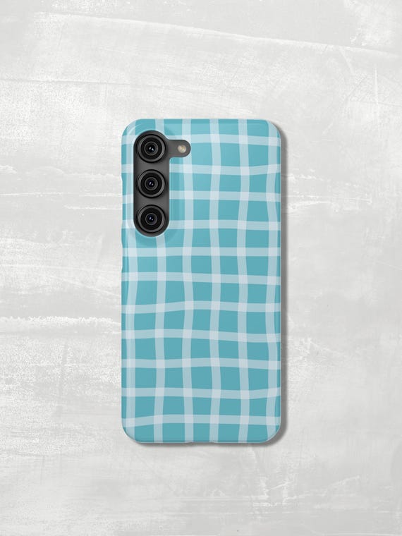 Funky Blue Check Pattern Samsung Phone Case — Choose Tough or Slim