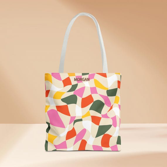 Retro Trippy Tote Bag, Personalized Name, Groovy Design, Hippie Shoulder Bag, Customizable Carryall, Unique Gift