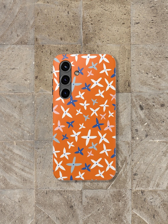Vibrant Orange Floral Samsung Phone Case — Choose Tough or Slim, Perfect Gift