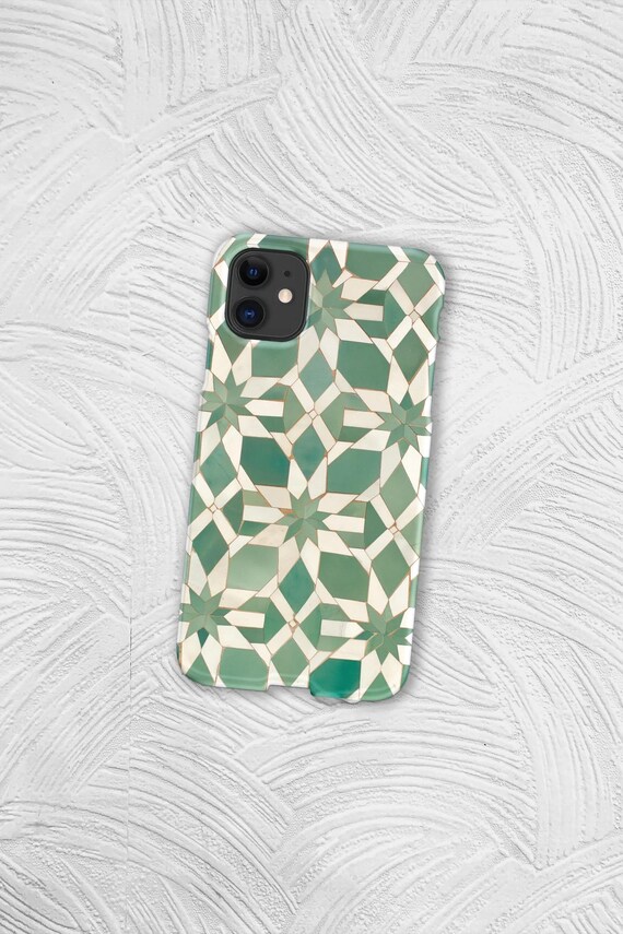 Green Stars Ceramic Glossy Phone Case Cover for iPhone Android Slim Protective Stylish Phone Case Cover Gift