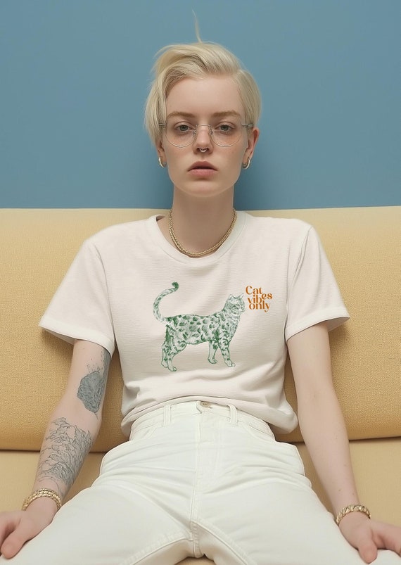Cat Vibes Only Unisex Softstyle T-Shirt, Funny Cat Lover Tee, Cute Kitty Graphic Shirt, Feline Lovers Top, Animal Print Apparel