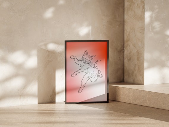 Happy Cat,Digital Print Download,Modern Wall Decor,Printable Wall Art