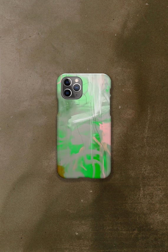 Green Abstract Painting Glossy Phone Case Cover for iPhone Android Slim Protective Stylish Phone Case Cover Gift