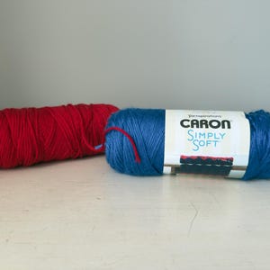Lot of 2 Caron Simply Soft Yarn, Blue and Red