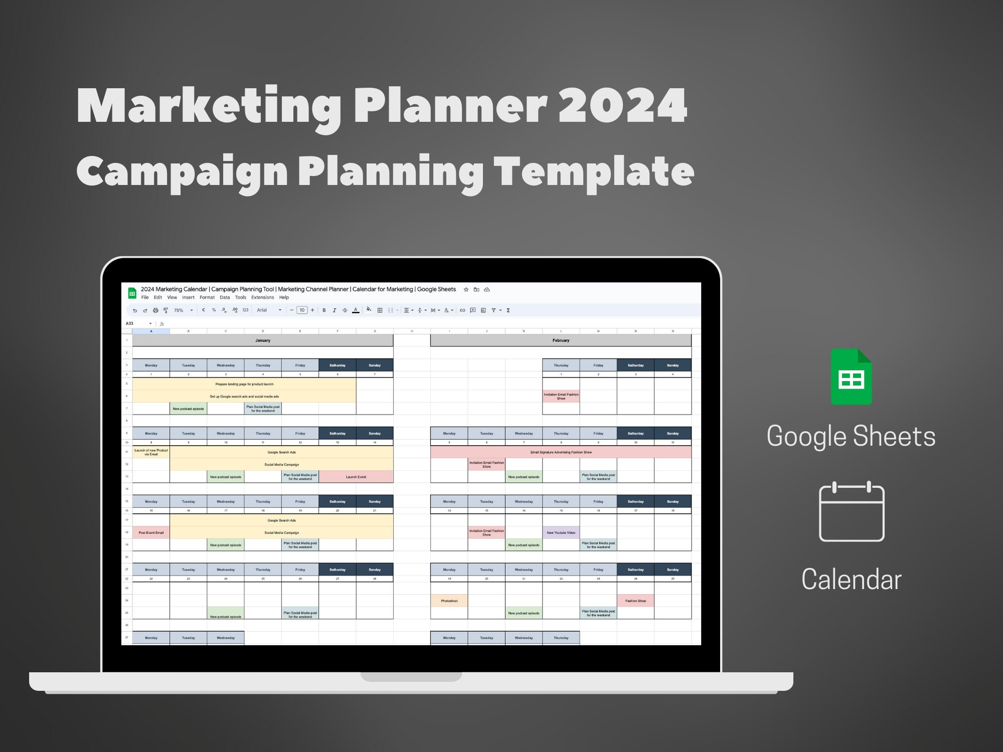 2024 Marketing Calendar Campaign Planning Tool Marketing Channel Planner  Calendar for Marketing Google Sheets - Etsy
