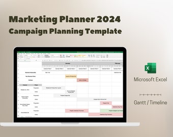 Marketing Gantt 2024 | Campagneplanningstool | Marketingkanaalplanner | Gantt voor marketing | Microsoft Excel