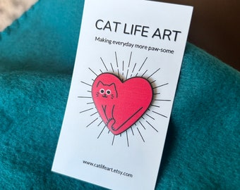 Heart Cat Pin - Gift bag available!