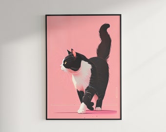 Tuxedo Cat Print art mural numérique Black Cat Art Print pour les amoureux des chats chat maman art mural