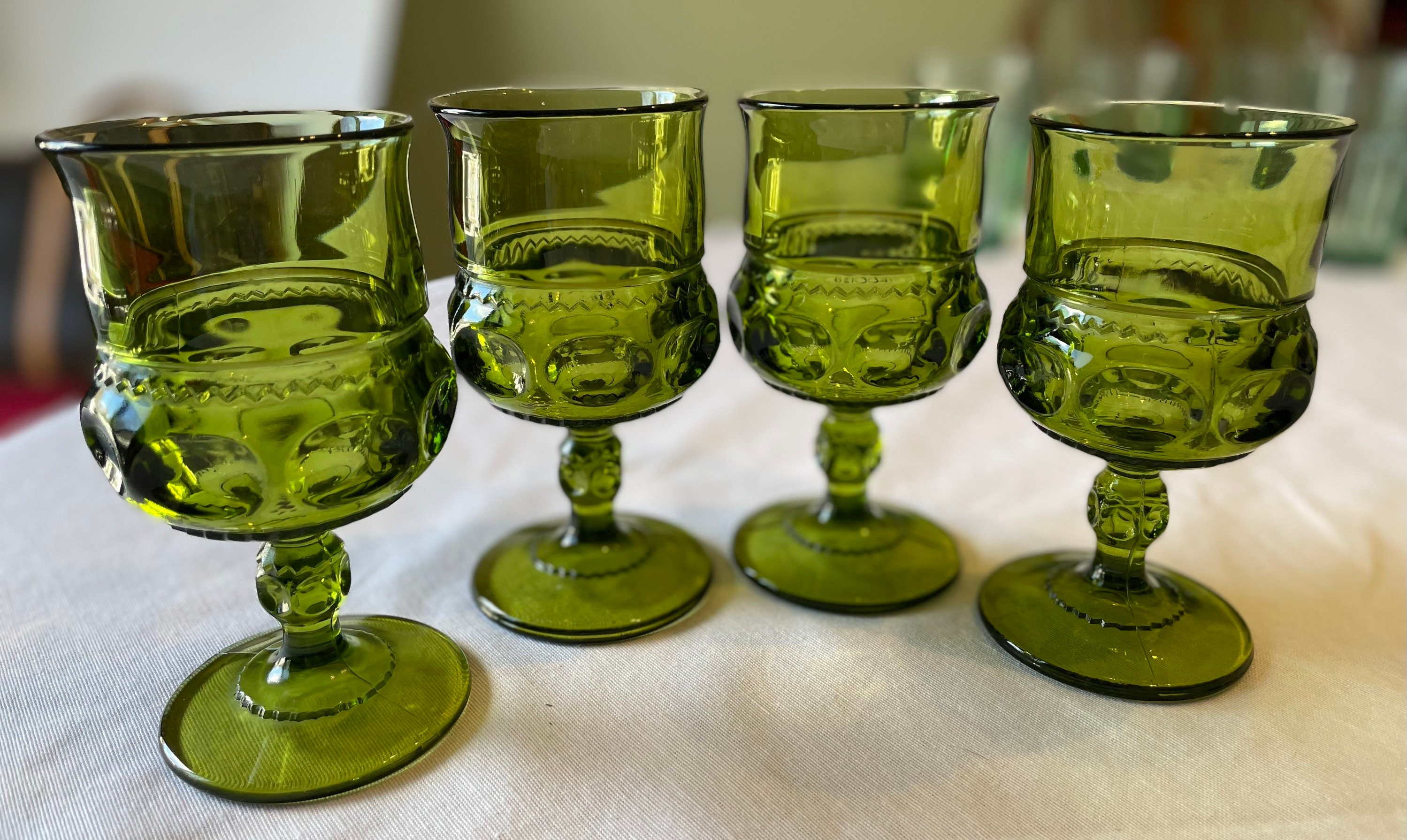 Green Hand-Blown Glass Wine Glasses Set of 6, 1960s — Select Modern