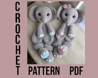 Crochet Elephant Lovey Pattern, Amigurumi Animal (PDF Pattern)