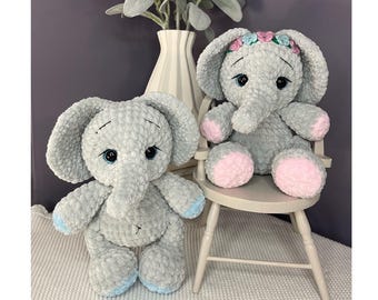 Crochet Elephant Plush Toy, Chenille Yarn, Kids Gift
