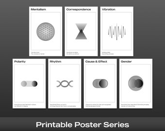 7 Hermetic Principles - Minimalist Printable Wall Poster Series - 7 Print Set