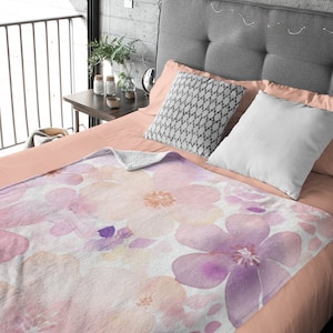 Watercolor Flower Fleece/Sherpa Blanket - Soft & Cozy Bedding