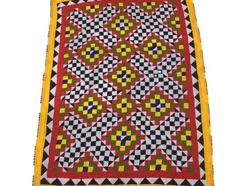 Hand-stitched patchwork Sindhi Rilli Quilt (aka Ralli)