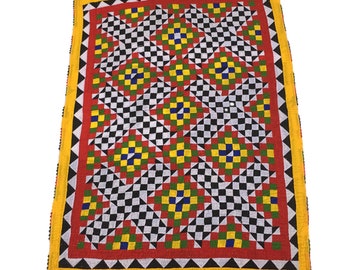 Colcha Sindhi Rilli de patchwork cosida a mano (también conocida como Ralli)