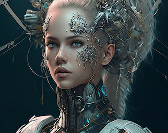 Set of 3 Printable Wall Art | Digital Wall Art Decor | Futuristic | Cyborg | Model face Fantasy girl | Retro style | Dark | Robot Girl |