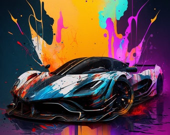 Set of 3 Printable Lamborghini™ Ferrari™ Venom™ F5 Wall Art | Modern Abstract Digital Print Wall Art| Sports Cars With Colorful Paint Splash