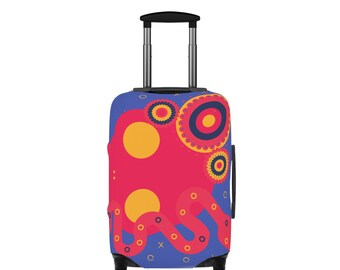 Funda de equipaje vibrante: poliéster y elastano, resistente a arañazos.