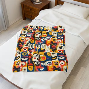 Colorful Graphic Velveteen Plush Blanket, Cozy Throw for Home Decor, Fun Gift for Kids, Weekend Lounge, Unique Bedroom Accent