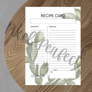 Tarjeta de recetas de cactus para imprimir en formato carta y A4