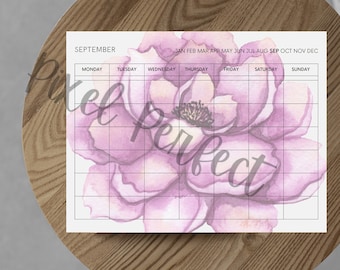 Non-Dated Peony Printable Monthly Calendar Letter A4 Printable 12 Month Calendar