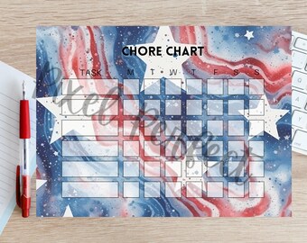 Red, White, and Blue Chore Chart Kids Printable Chore Chart Letter and A4