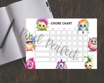 Girly Monster Chore Chart Kids Printable Chore Chart Letter and A4