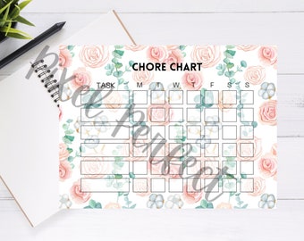 Rose and Eucalyptus Chore Chart Kids Printable Chore Chart Letter and A4