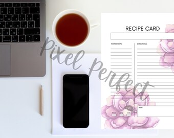 Peony Recipe Card Printable Planner Page Letter A4
