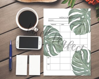 Monstera Weekly Meal Planner Page Letter A4