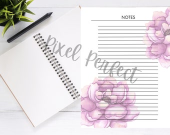 Peony Notes Printable Planner Page Letter A4