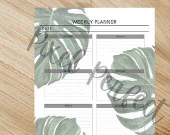 Monstera Daily and Weekly Printable Planner Page Bundle Letter A4