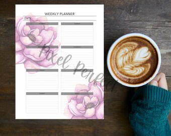 Peony Weekly Printable Planner Page Letter A4