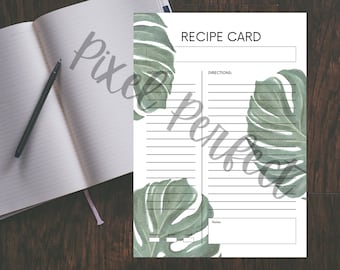 Monstera Recipe Card Printable Planner Page Letter A4