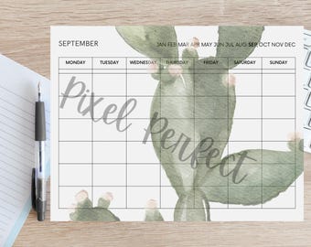 Non-Dated Cacti Printable Monthly Calendar Letter A4 Printable 12 Month Calendar