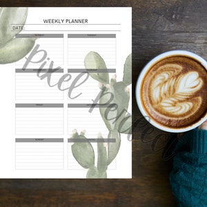 Planejador semanal para impressão de cactos página carta A4