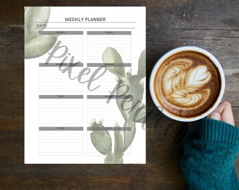 Cacti Weekly Printable Planner Page Letter A4