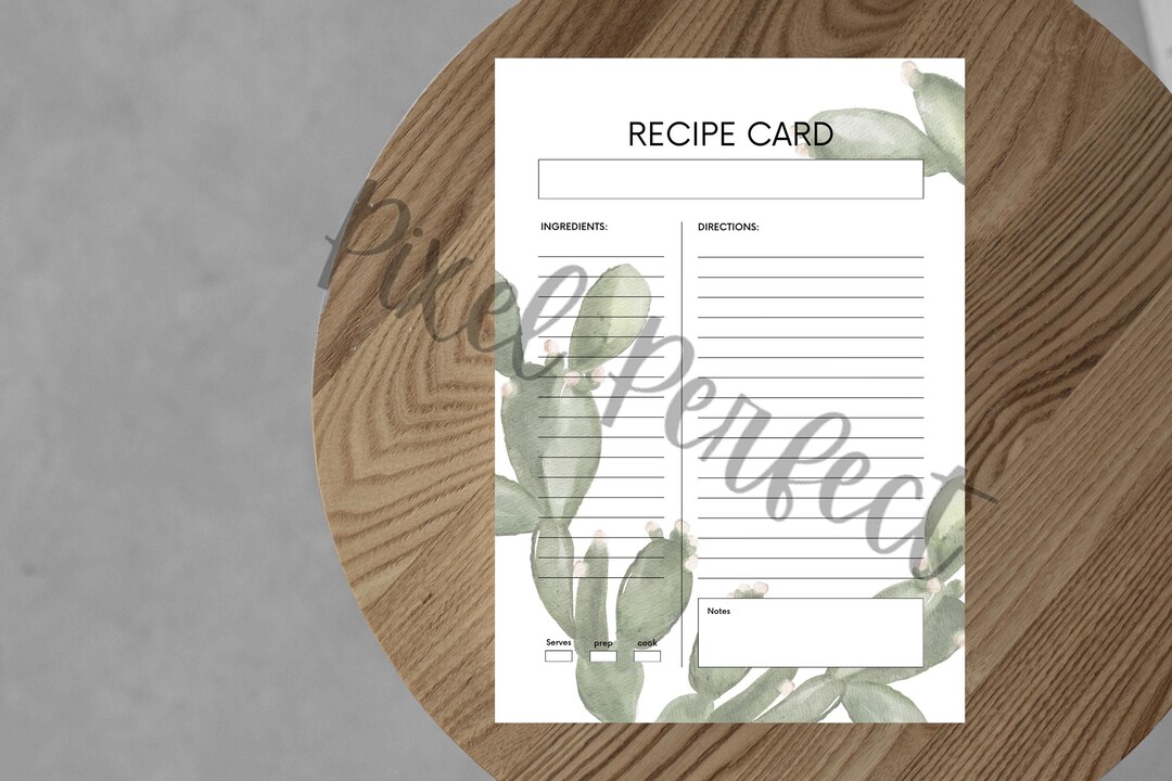 Cacti Recipe Card Printable Planner Page Letter and A4 - Etsy