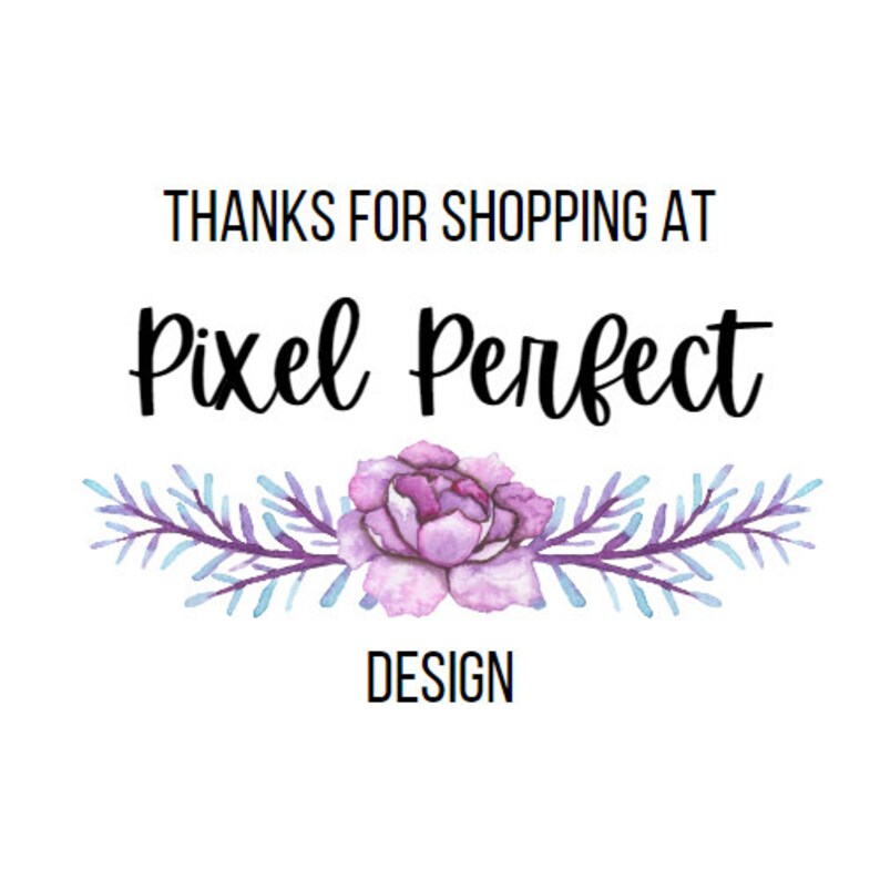 Puede incluir: Un logotipo para una empresa de dise&ntilde;o llamada "Pixel Perfect Design". El logotipo presenta una flor morada con hojas azules y moradas a cada lado de la flor.