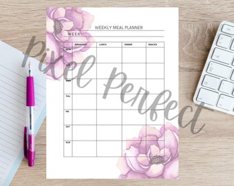 Peony Weekly Meal Planner Page Letter A4